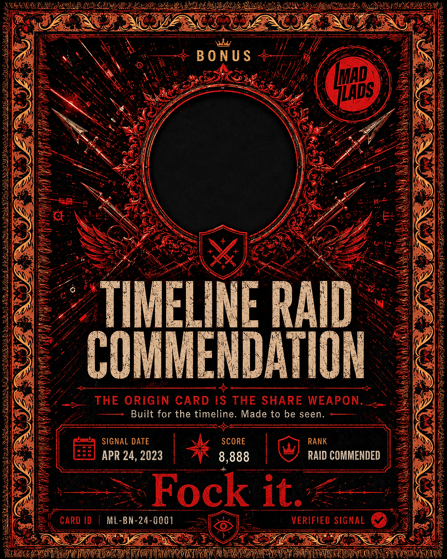 Bonus Commendation Card — sample artwork